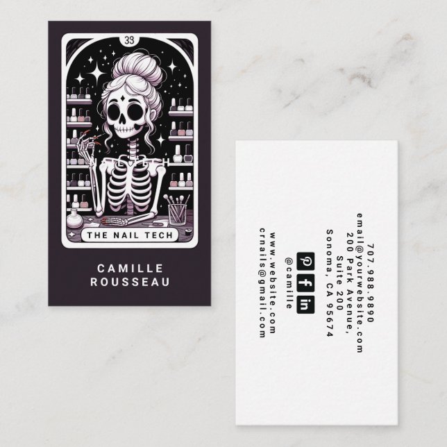 Tarot Nail Technician Rose Black Business Card (Front/Back)