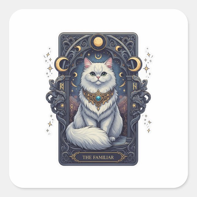 Tarot Persian – The Familiar Halloween Cat  Square Sticker (Front)
