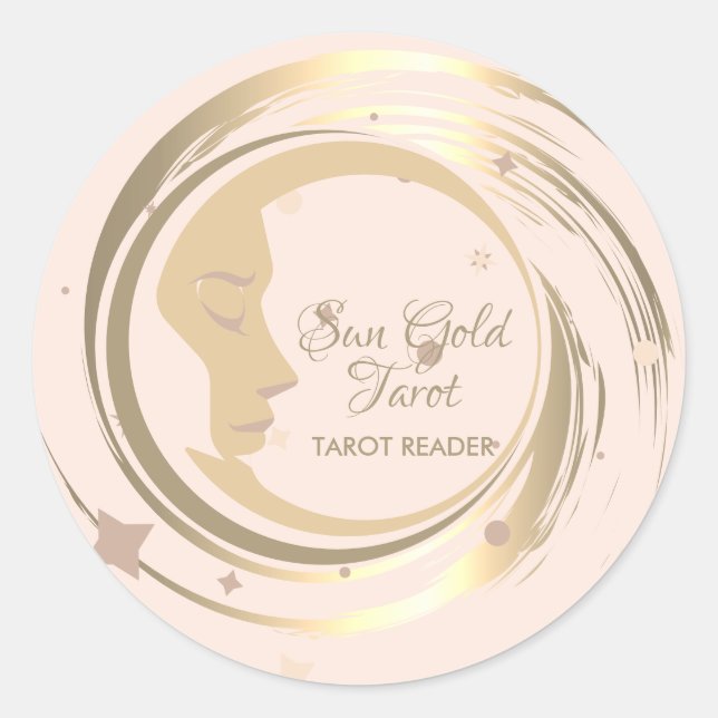 Tarot Reader Gold Stars Moon Celestial horoscope Classic Round Sticker (Front)