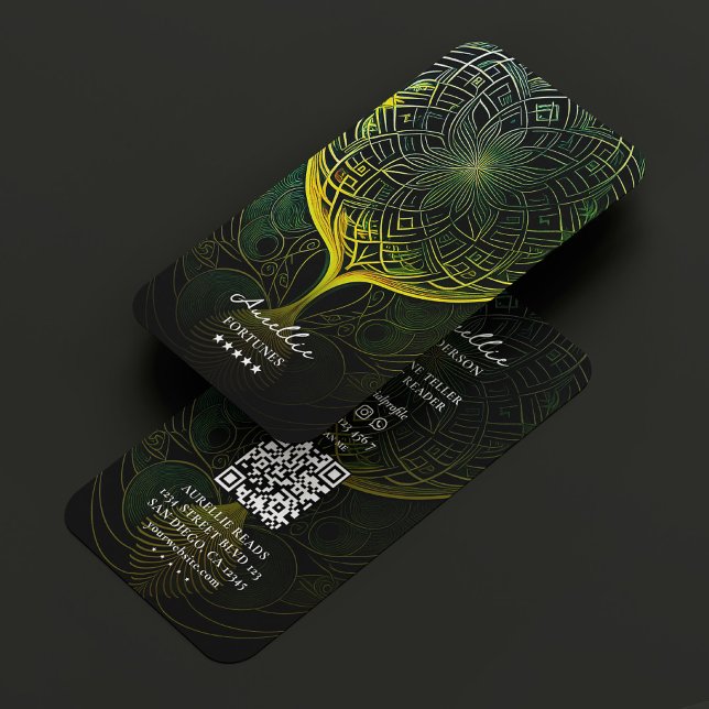 Tarot Reader Psychic Fortune Teller Green Mandala  Business Card (Tarot Reader Psychic Fortune Teller Green Mandala Business Card
)