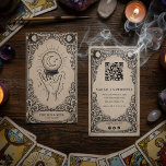Tarot Reader | Vintage Celestial Mystic Fortune  Business Card<br><div class="desc">Create a magical first impression with this vintage celestial tarot reader business card, designed with a mystical illustration of a hand holding a glowing crystal ball beneath a crescent moon. The elegant tarot-inspired frame and celestial details give the card a timeless mystical aesthetic perfect for spiritual businesses. Ideal for tarot...</div>