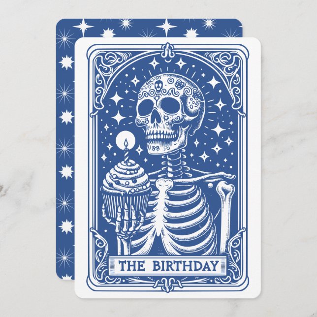 Tarot Skeleton Blue Birthday Invitation (Front/Back)