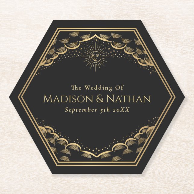 Tarot Sun and Moon Wedding  Paper Coaster (Front)