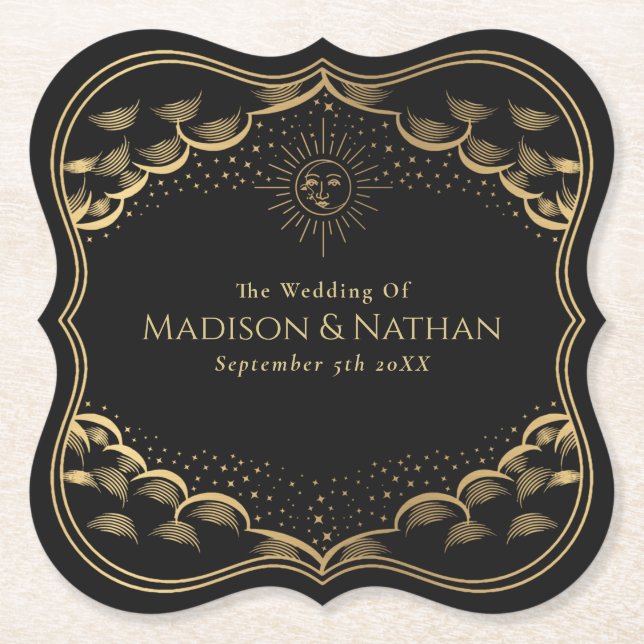 Tarot Sun and Moon Wedding  Paper Coaster (Front)