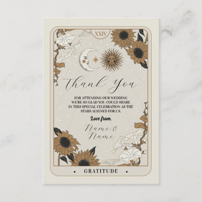 Tarot Sun Moon Aligned Thank You Wedding Cards (Front)