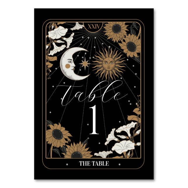 Tarot Table Numbers Wedding Sun Moon Aligned Cards (Front)