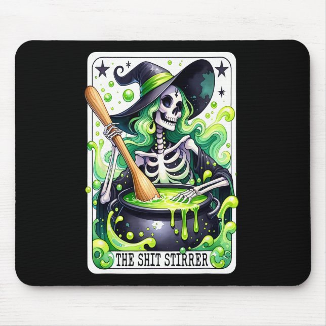 Tarot The Stirrer Funny Halloween Witch Tarot Card Mouse Pad (Front)