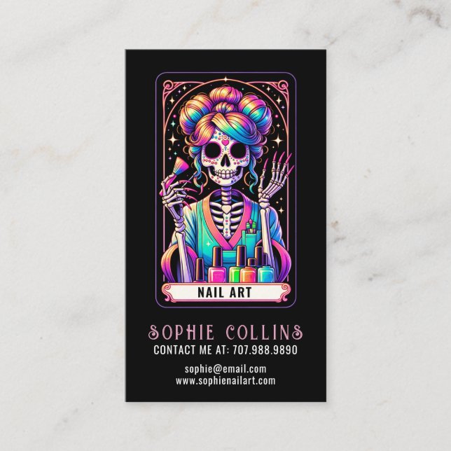 Tarot Theme Nail Tech Nail Art Business Card (Front)