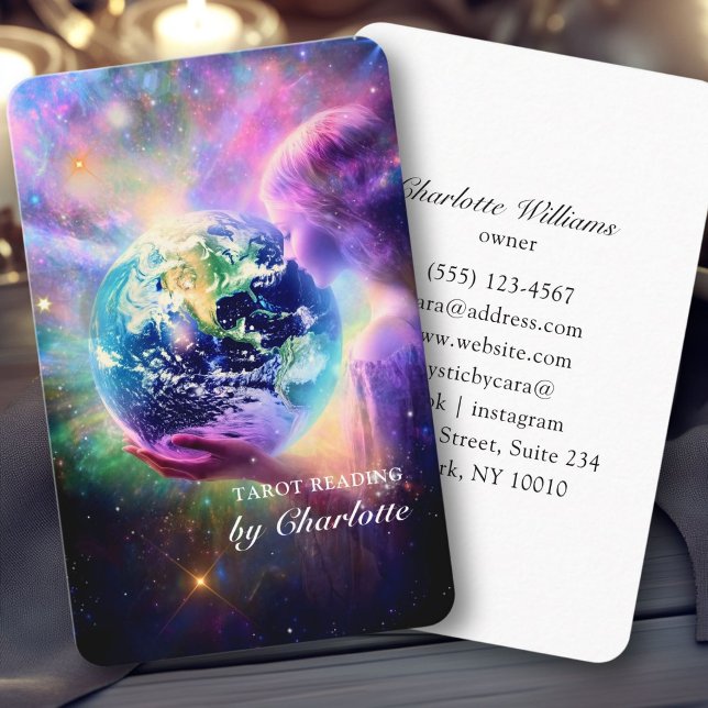 Tarot, Universe-Woman Business Card (Tarot, Universe-Galaxy-Woman-Earth Business Card)