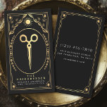 Tarot Vintage Black & Gold Hair Stylist  Business Card<br><div class="desc">Let your hair styling biz shine with a touch of magic! Our tarot-inspired business cards feature a stunning black & gold design with stars & clouds—perfect for making a mystical first impression. Order now & enchant your clients! The face of the cards features white text colours, as well as a...</div>