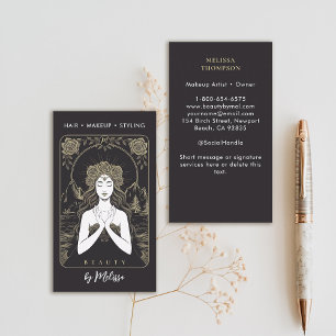 Tarot Water Rose Goddess Modern Elegant Black Gold Business Card
