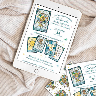 Tarot Wheel of Fortune Gender Reveal Baby Shower Invitation