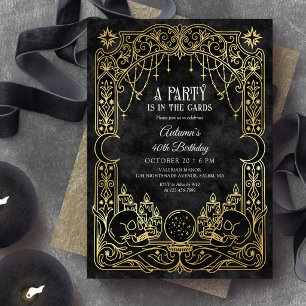 Tarot Witchy Halloween Black Birthday Party Invitation