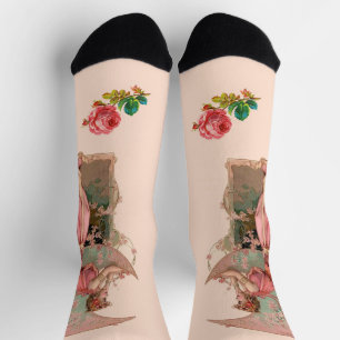 TAROTS / LADY OF THE MOON, FLOWERS AND PINK ROSES  SOCKS