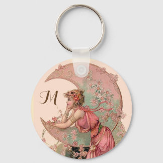 TAROTS/ LADY OF THE MOON ,FLOWERS IN PINK MONOGRAM KEY RING