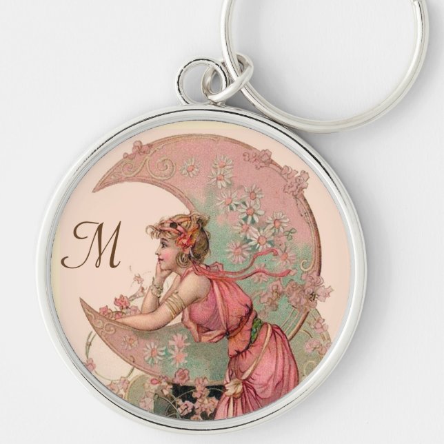 TAROTS/ LADY OF THE MOON ,FLOWERS IN PINK MONOGRAM KEY RING (Front)