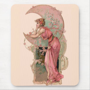 TAROTS/ LADY OF THE MOON,FLOWERS IN PINK MOUSE PAD