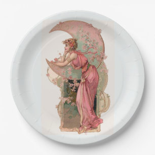 TAROTS/ LADY OF THE MOON, FLOWERS IN PINK PAPER P PAPER PLATE