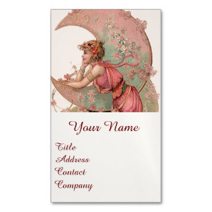 TAROTS / LADY OF THE MOON WITH FLOWERS IN PINK MAGNETIC BUSINESS CARD