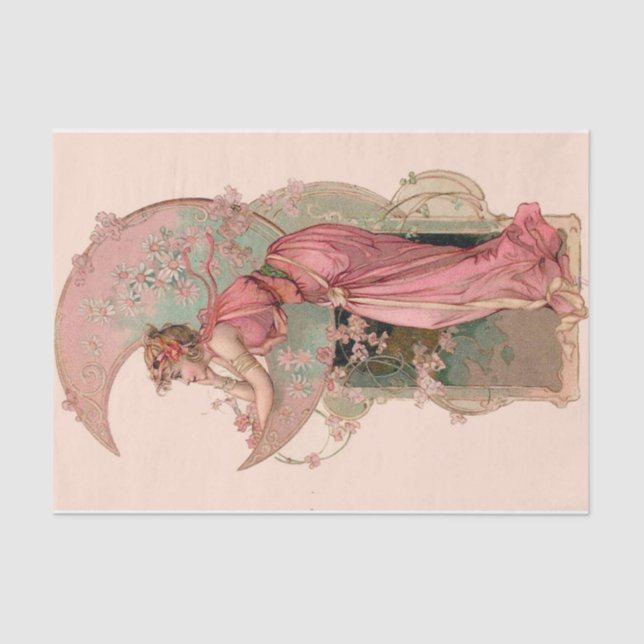 TAROTS/ LADY OF THE MOON WITH FLOWERS IN PINK TISSUE PAPER (Front)