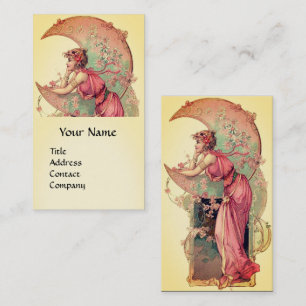 TAROTS / LADY OF THE MOON WITH FLOWERS Pink Yellow Business Card