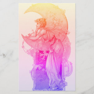 TAROTS/ LADY OF THE MOON WITH FLOWERS Pink Yellow Stationery