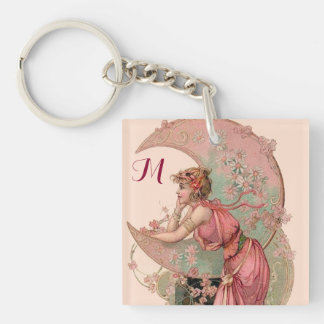 TAROTS/ MOON LADY,FLOWERS IN PINK, MONOGRAM KEY RING
