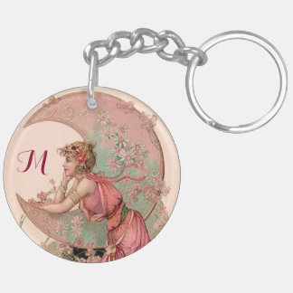 TAROTS/ MOON LADY,FLOWERS IN PINK, MONOGRAM KEY RING