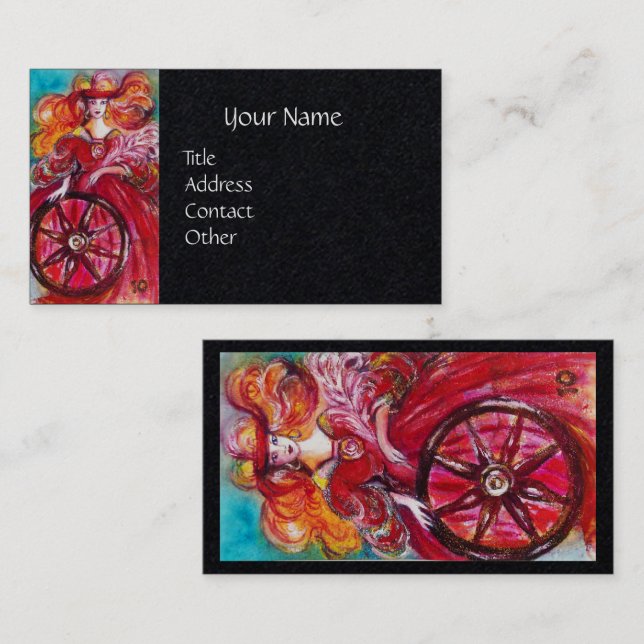 TAROTS OF LOST SHADOWS Wheel Of Fortune Black Business Card (Front/Back)