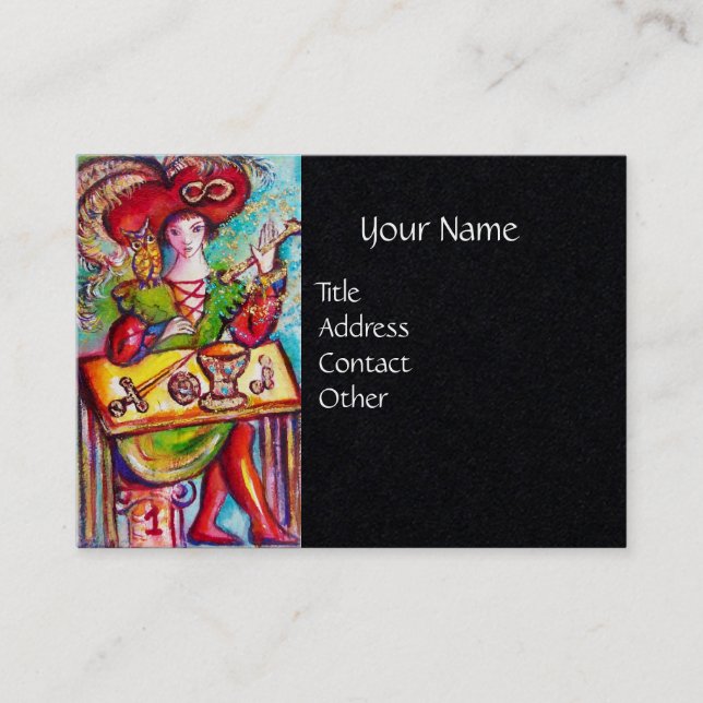 TAROTS OF THE LOST SHADOWS, MAGICIAN Black Paper Business Card (Front)