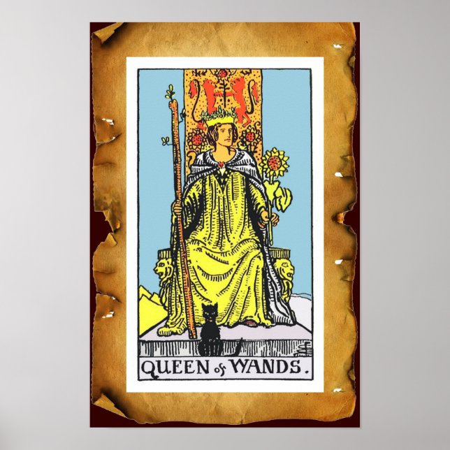 TAROTS/ QUEEN OF WANDS Brown Parchment Poster (Front)
