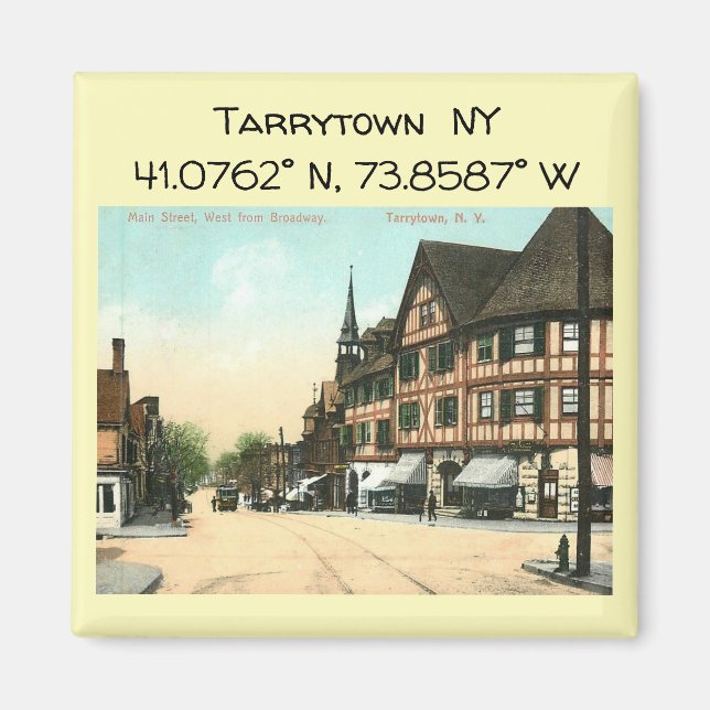 Tarrytown NY Map Coordinates Vintage Style Magnet (Front)