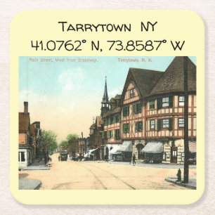 Tarrytown NY Map Coordinates Vintage Style Square Paper Coaster
