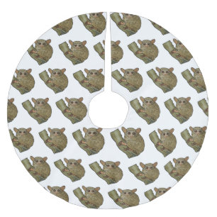 Tarsier cartoon illustration brushed polyester tree skirt