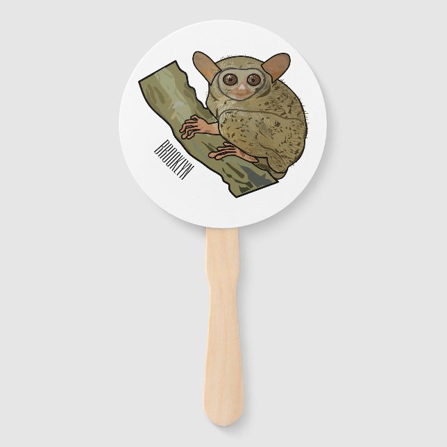Tarsier cartoon illustration hand fan (Front)