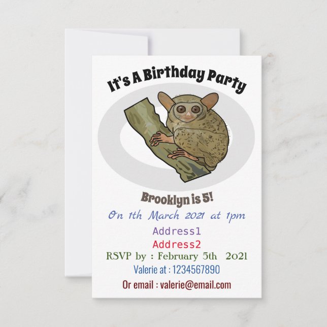 Tarsier cartoon illustration invitation (Front)