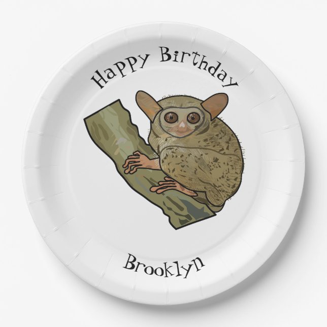 Tarsier cartoon illustration paper plate (Front)