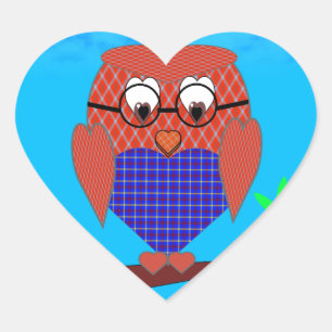 Tartan and Hearts Owl Heart Sticker