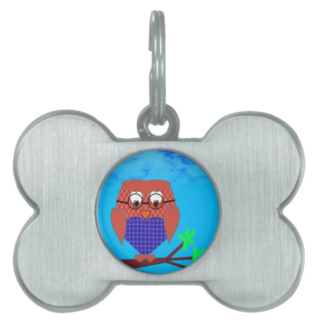 Tartan and Hearts Owl Pet Name Tag (Front)