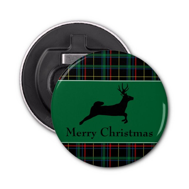 Tartan and Reindeer Christmas Bottle Opener (Front)