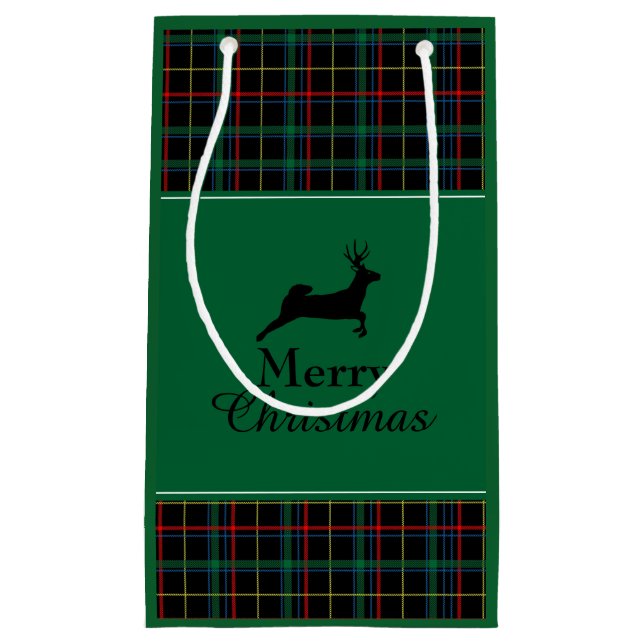 Tartan and Reindeer Christmas Small Gift Bag (Front)