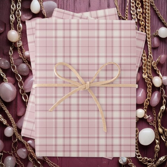 Tartan - Baby Pink with Cement White and Dark Pink Wrapping Paper Sheet (Tartan - Baby Pink with Cement White and Dark Pink Wrapping Paper Sheets by Leapfroglisics Shop)