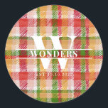 Tartan Basics Plaid Texture Monogram Classic Round Sticker<br><div class="desc">Tartan Basics Plaid Texture Monogram</div>