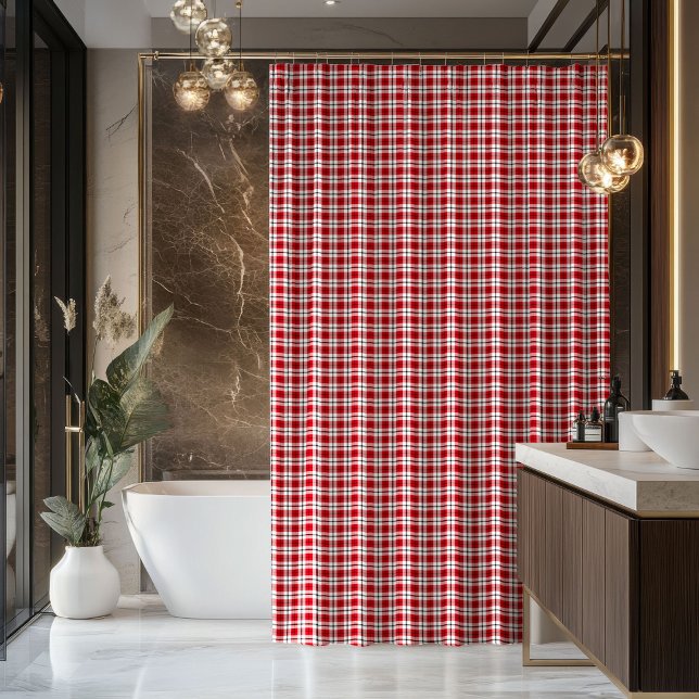 Tartan Bath Curtain Red Black Gift for Their Space (Tartan Bath Curtain Red Black Gift for Their Space)