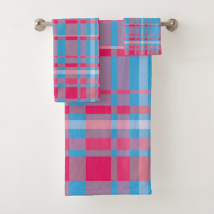 Tartan blue and red bath towel set