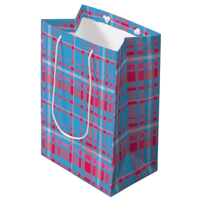 Tartan blue and red medium gift bag (Front Angled)