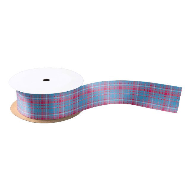 Tartan blue and red satin ribbon (Spool)