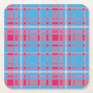 Tartan blue and red square paper coaster