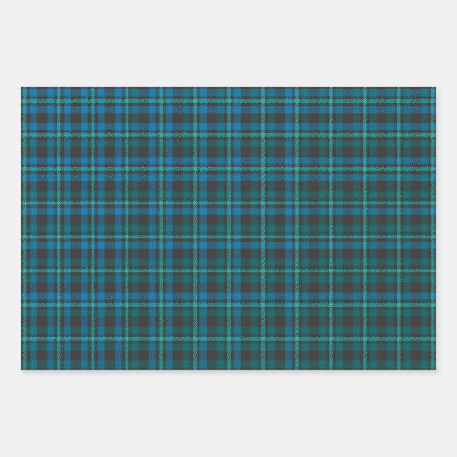 Tartan - Blue and Turquoise on a dark background Wrapping Paper Sheet (Front)