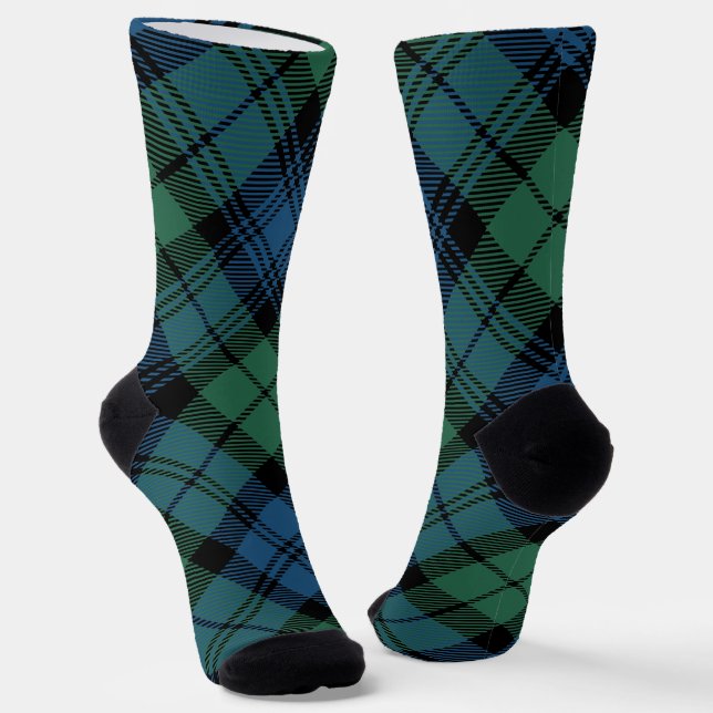Tartan Blue Green Rustic Campbell Plaid Socks (Angled)